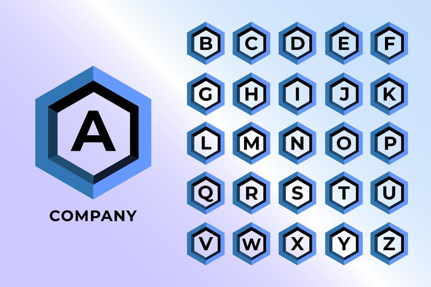 letter a tot z alfabet logo pack. ontwerpsjabloon logo set, lichtblauw, hexagon logo bundel, cyaan, paars, violet gradatie achtergrond vector