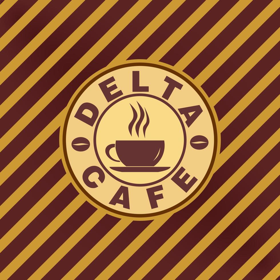 delta cafe logo ontwerpconcept, logo sjabloon voor café of coffeeshop, eten en drinken, kopjes pictogram, bruine ellipsvorm, warme koffie vector