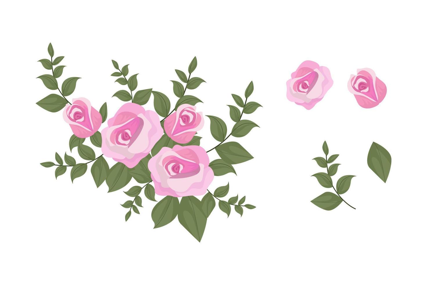 een verscheidenheid aan kleurrijke arrangementen van prachtige bladeren en bloemen vector