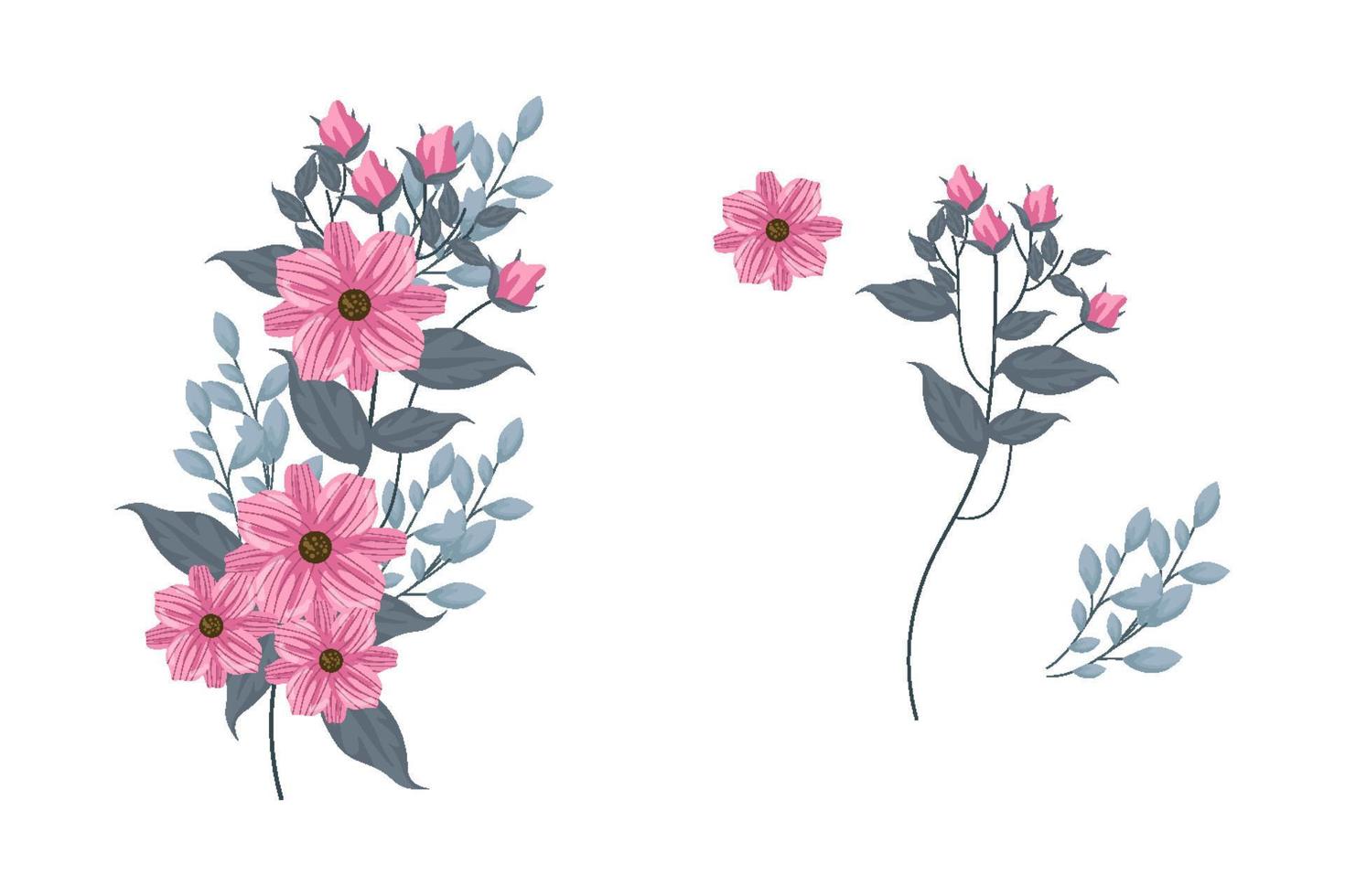 een verscheidenheid aan kleurrijke arrangementen van prachtige bladeren en bloemen vector