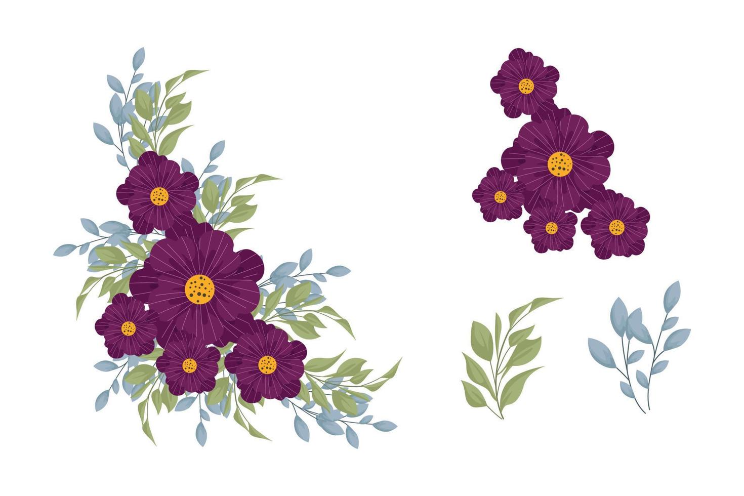 een verscheidenheid aan kleurrijke arrangementen van prachtige bladeren en bloemen vector