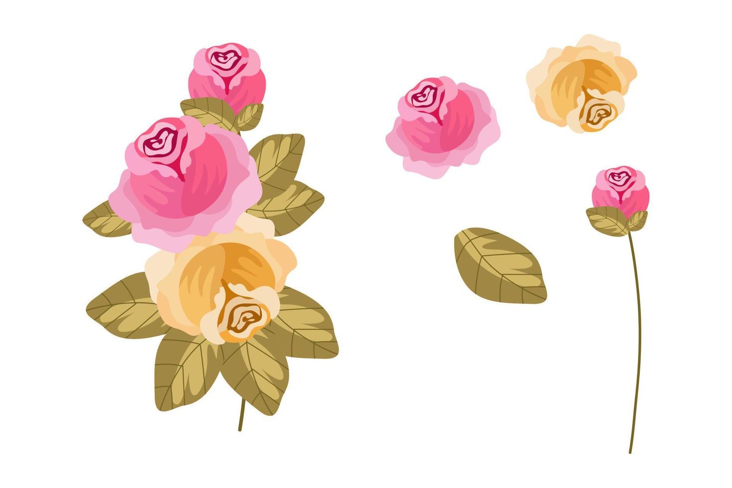 een verscheidenheid aan kleurrijke arrangementen van prachtige bladeren en bloemen vector