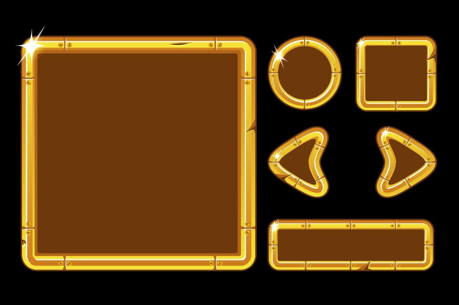 ui-kit voor vectorspellen. gouden gebruikersinterface voor gamemenu. gouden vensterinterfacesjabloon met knoppen, pijlen. vector