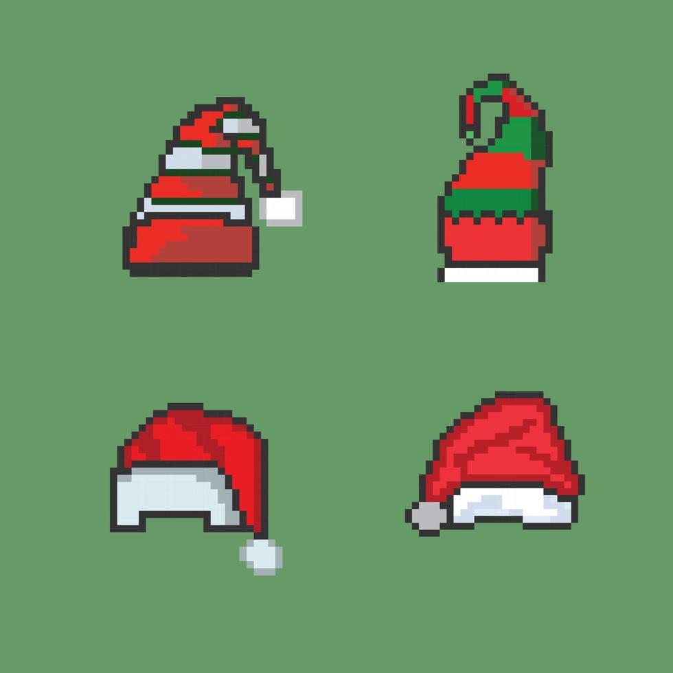 pixel art kerstmuts en kerstmuts feestelijke kerst 8bit game item vector