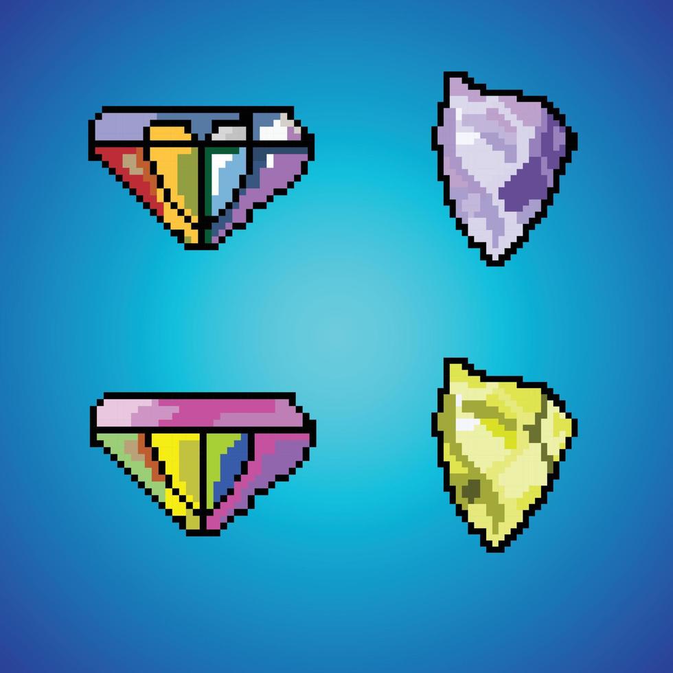 8 bit pixel ruby edelstenen en pixel daimond voor game-items en kruissteekpatronen in vectorillustraties premium vector