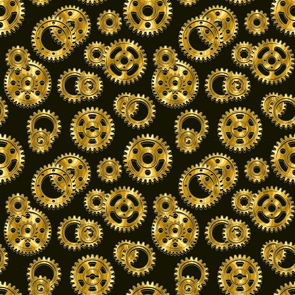 naadloos mechanisch patroon met gepolijste gouden machineversnellingen op een zwarte achtergrond. steampunk-stijl. vector