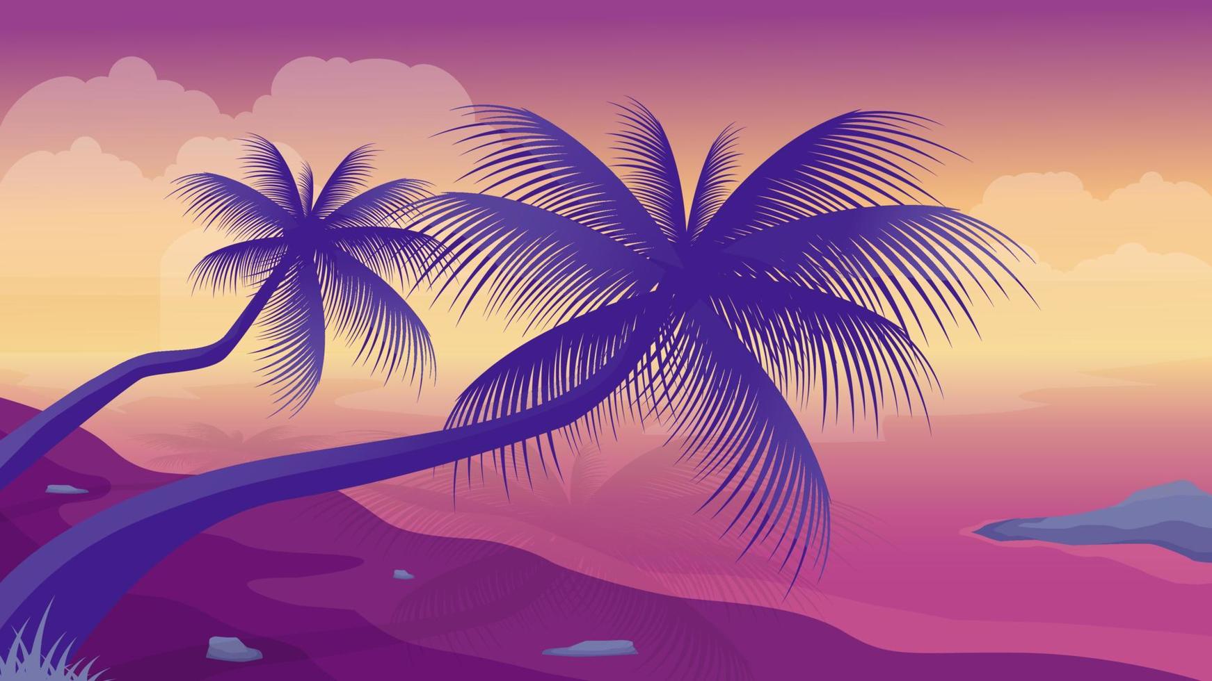 prachtige zonsondergang strand palm landschap vectorillustratie vector