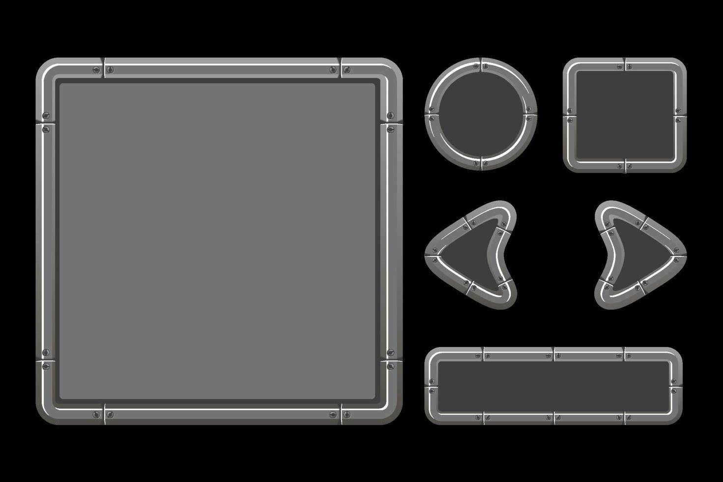 ui-kit voor vectorspellen. sjabloon metalen menu van grafische gui en knoppen. gebruikersinterface met pijlen voor het spelmenu. vector