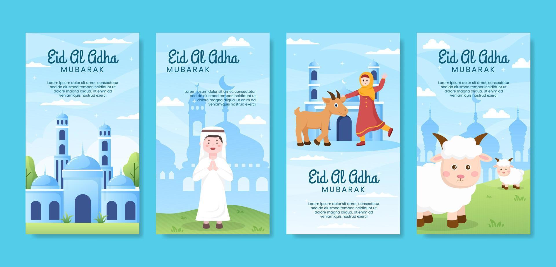 eid al adha verhalen sjabloon sociale media platte cartoon achtergrond afbeelding vector