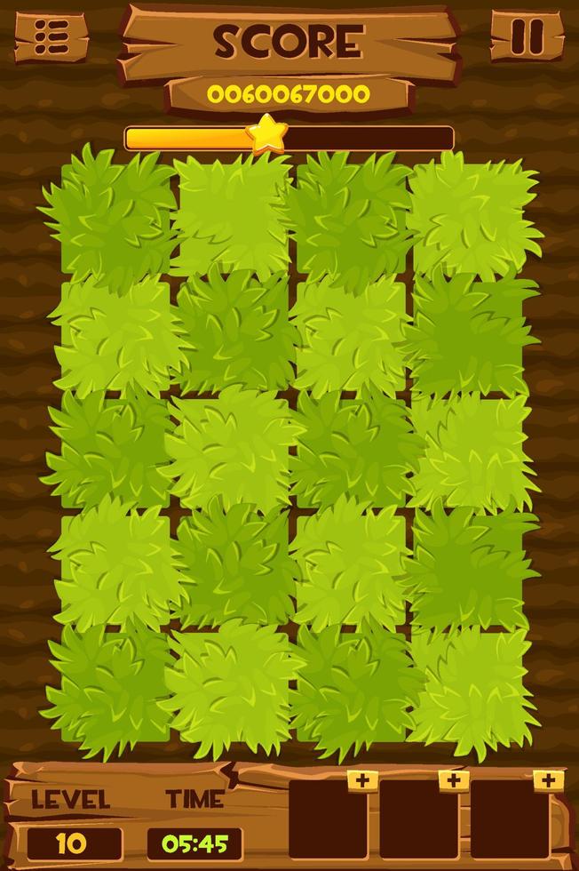 boerderij veld met groene struiken voor een spel. vectorillustratie van match 3 interface-ontwerp. vector
