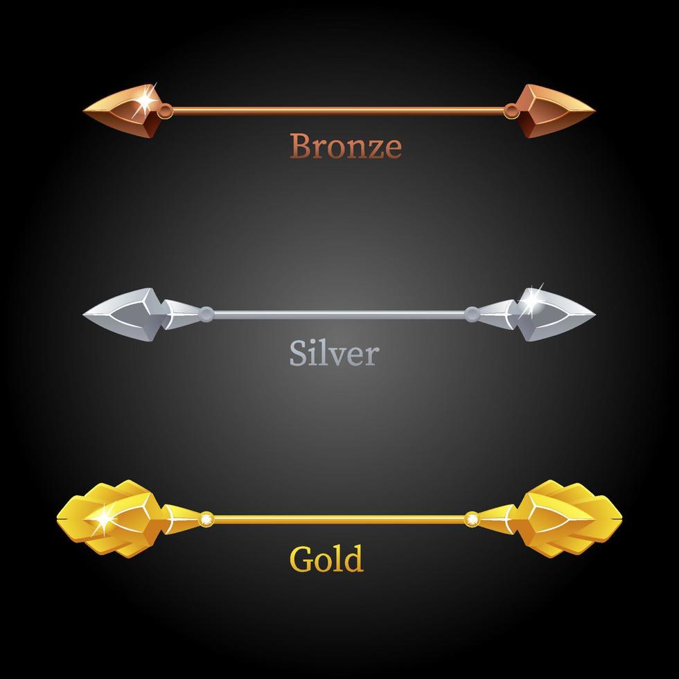 gouden, zilveren, bronzen speren voor de vlag. vector geïsoleerde oude speer verschillende pictogrammen.