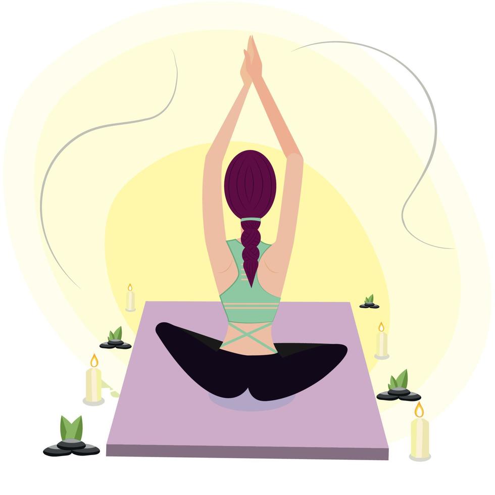 hygge levensstijl. meisje doet yoga-oefeningen - vectorillustratie vector