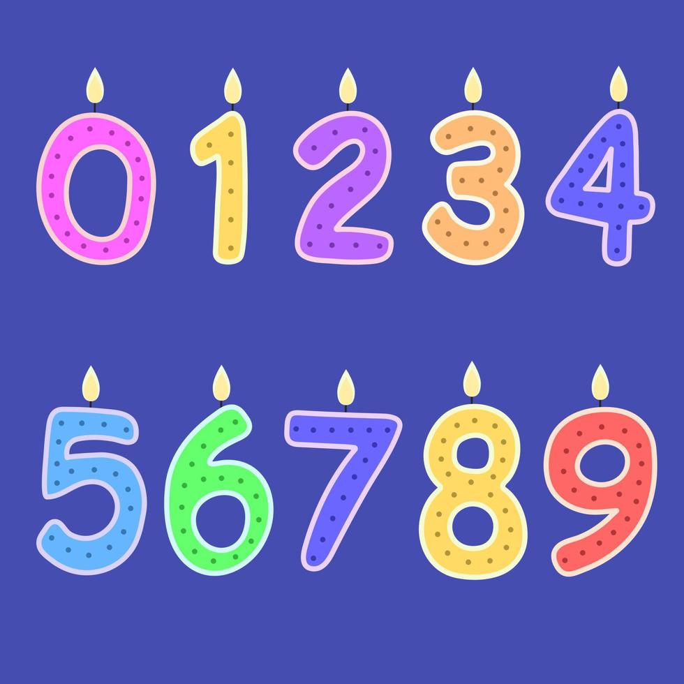 brandende nummerkaarsen voor taartdecoratie. vector. vector