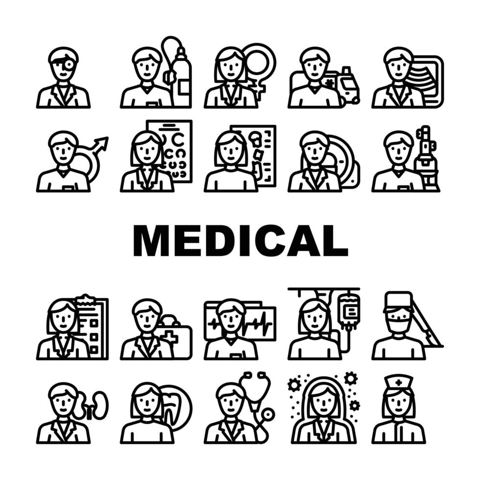 medische specialiteit gezondheid behandelen pictogrammen instellen vector