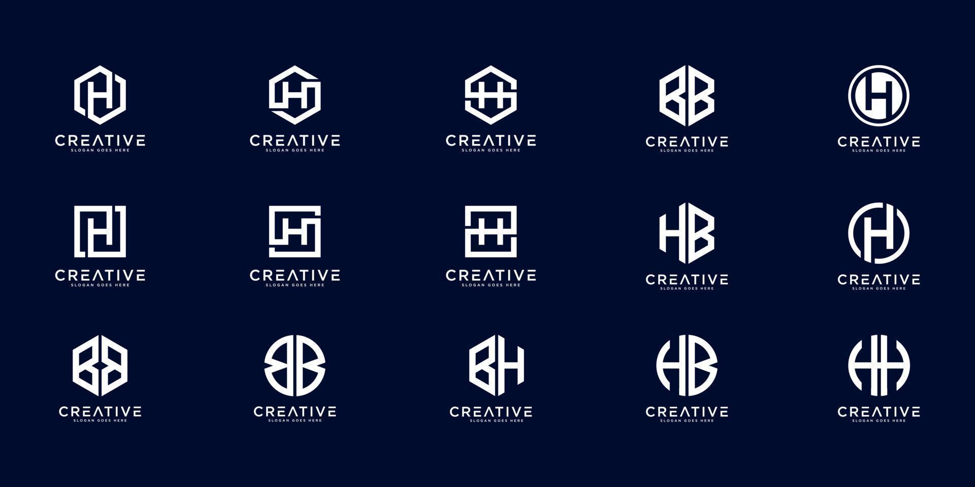 set van beginletter h, hb, bb en bh logo ontwerpconcept vector