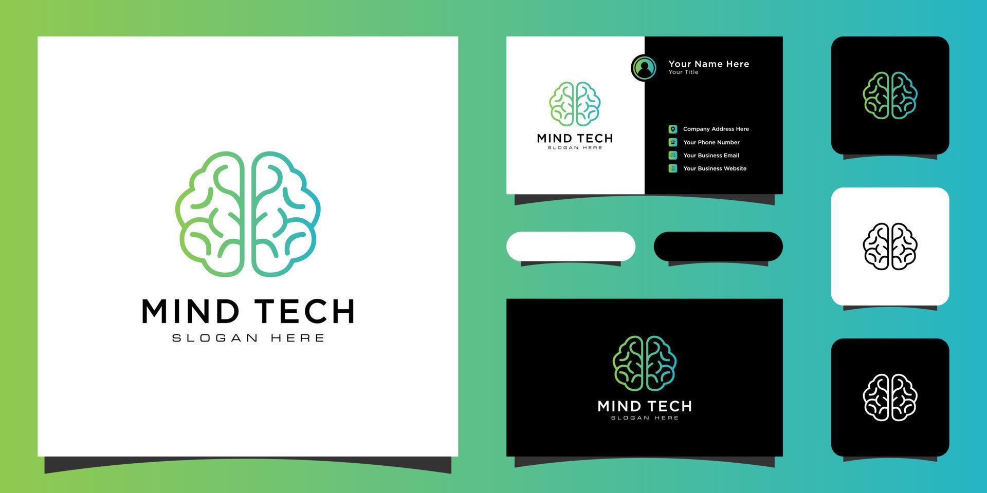 creatieve slimme hersentechnologie logo ontwerp illustratie en visitekaartje vector