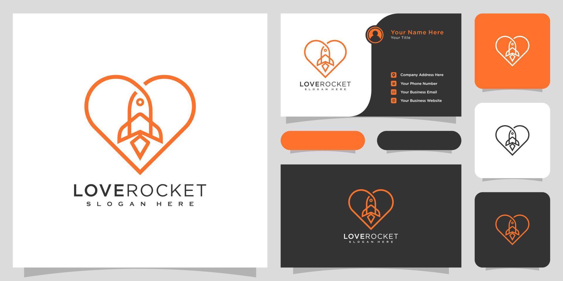 liefde raket logo vector design lijnstijl en visitekaartje