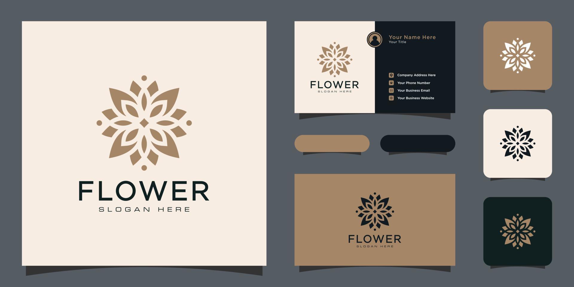 bloem monoline luxe logo met visitekaartje ontwerp vector