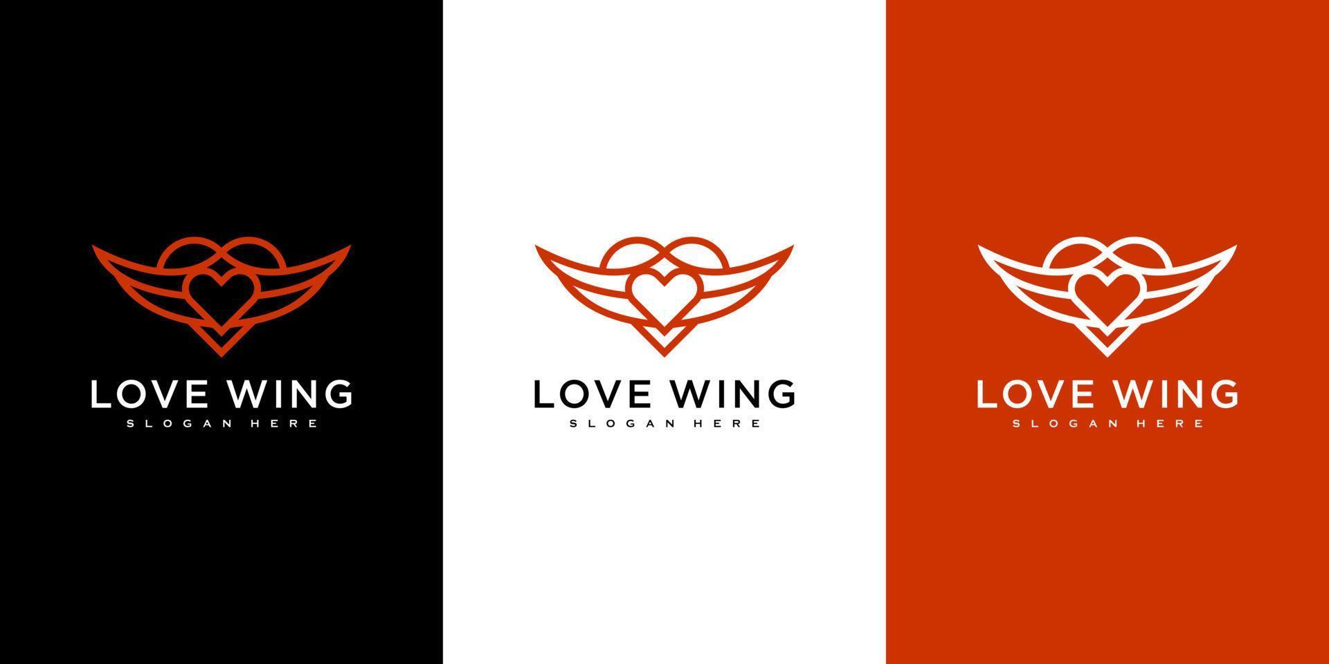 liefde vleugel logo vector ontwerp lijnstijl