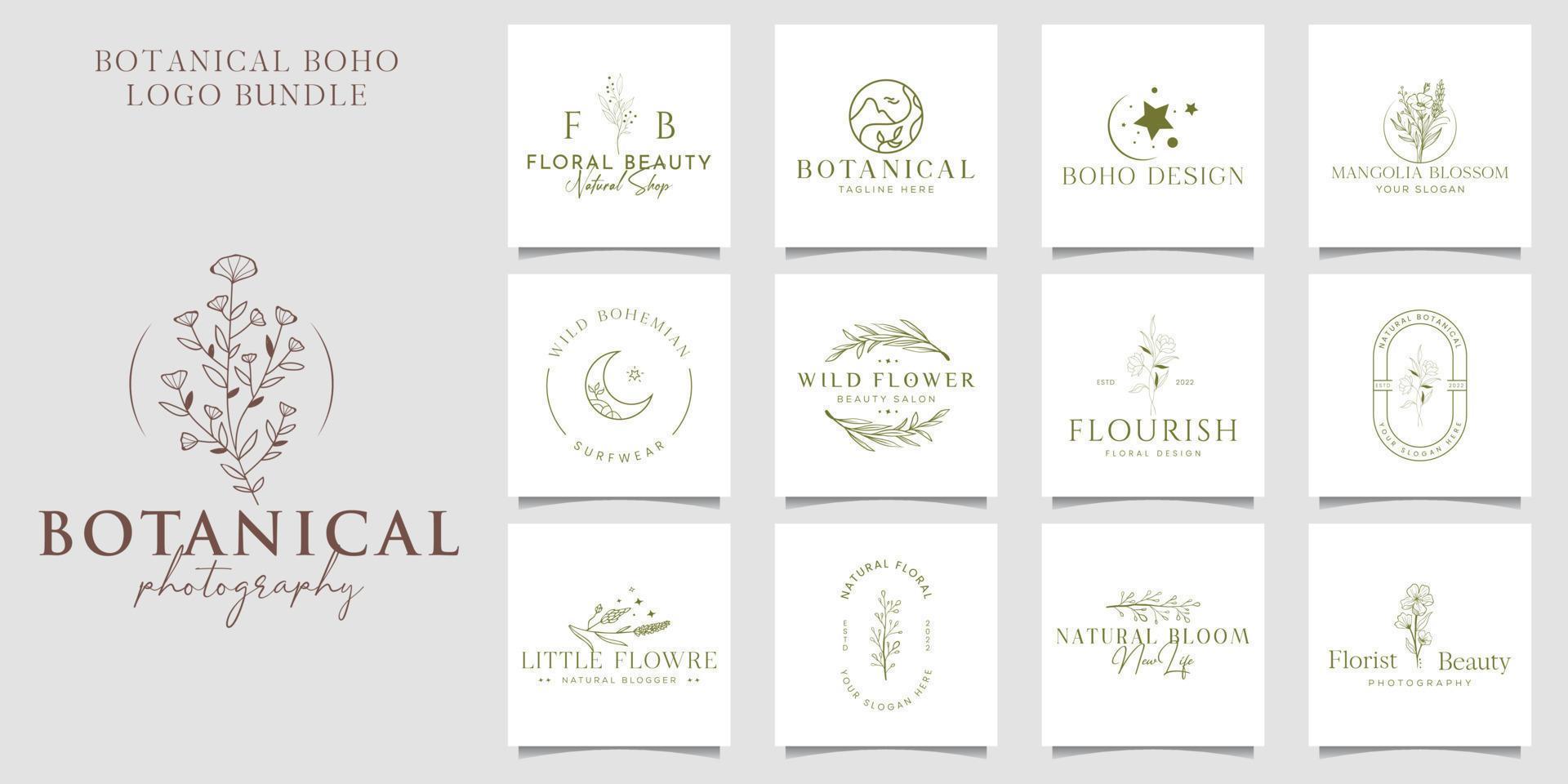 botanische bloemen element hand getekende logo met wilde bloemen en bladeren. logo voor spa en schoonheidssalon, boetiek, biologische winkel, bruiloft, floral designer, interieur, fotografie, cosmetica. vector