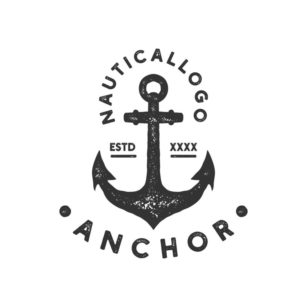 anker marine schip marine retro vintage met ronde rustieke grunge stempel handgetekende logo ontwerp vector