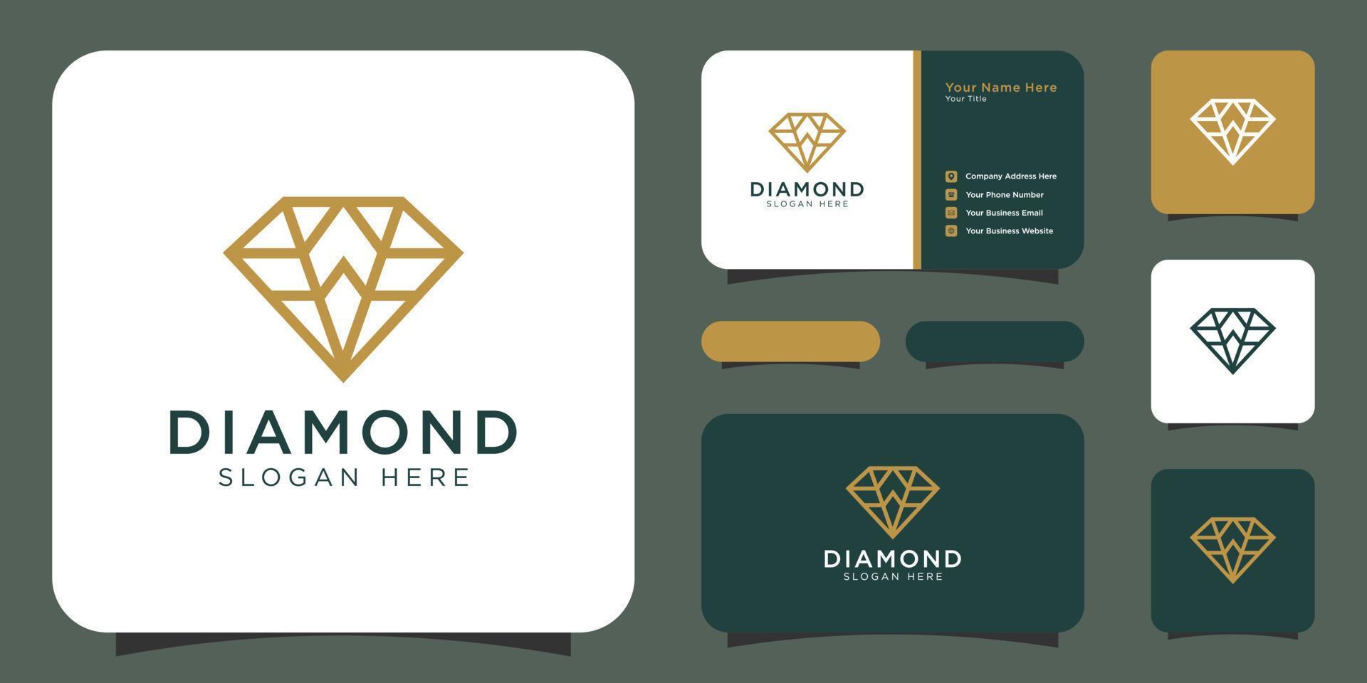diamant logo vector ontwerpen mono lijn met visitekaartje