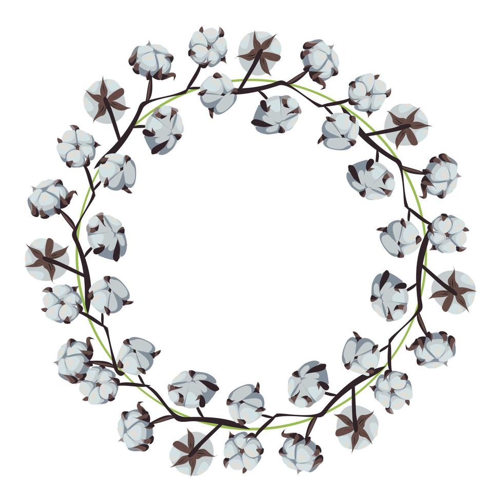 bloemenkrans van biologisch katoen. vectorillustratie geïsoleerd op een witte achtergrond. geschikt voor ontwerp bruiloft, groet, uitnodigingskaarten. vector
