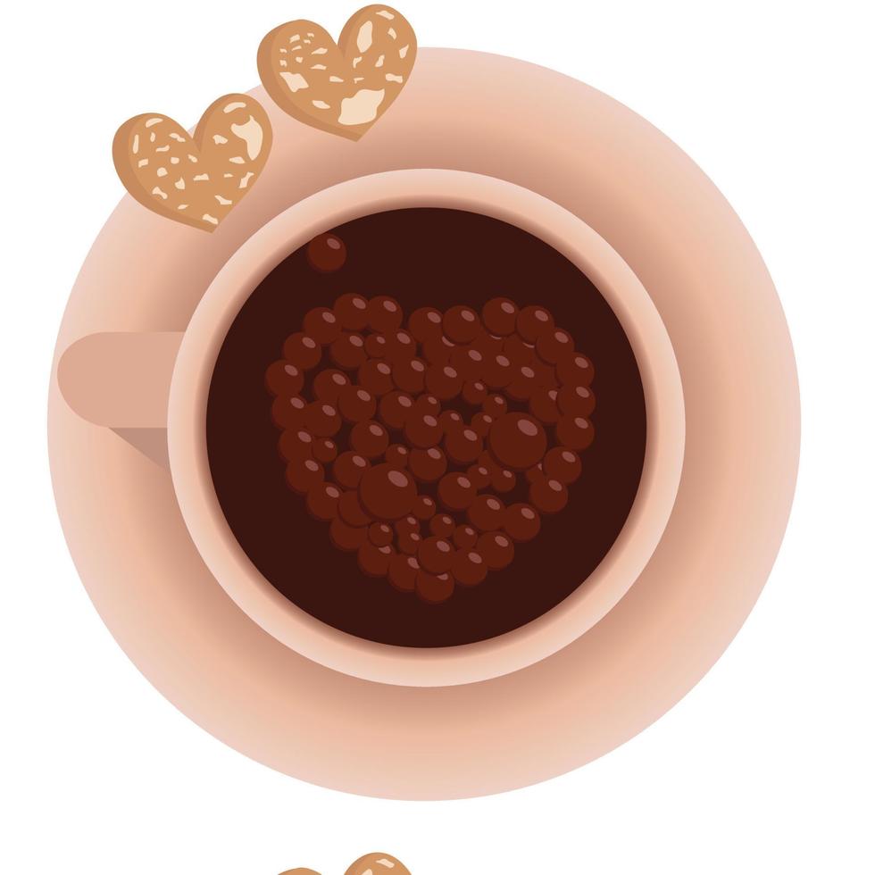 kopje koffie of thee met koekjes. uitzicht van boven. warme drank. kartun. vectorillustratie. patroon. vector