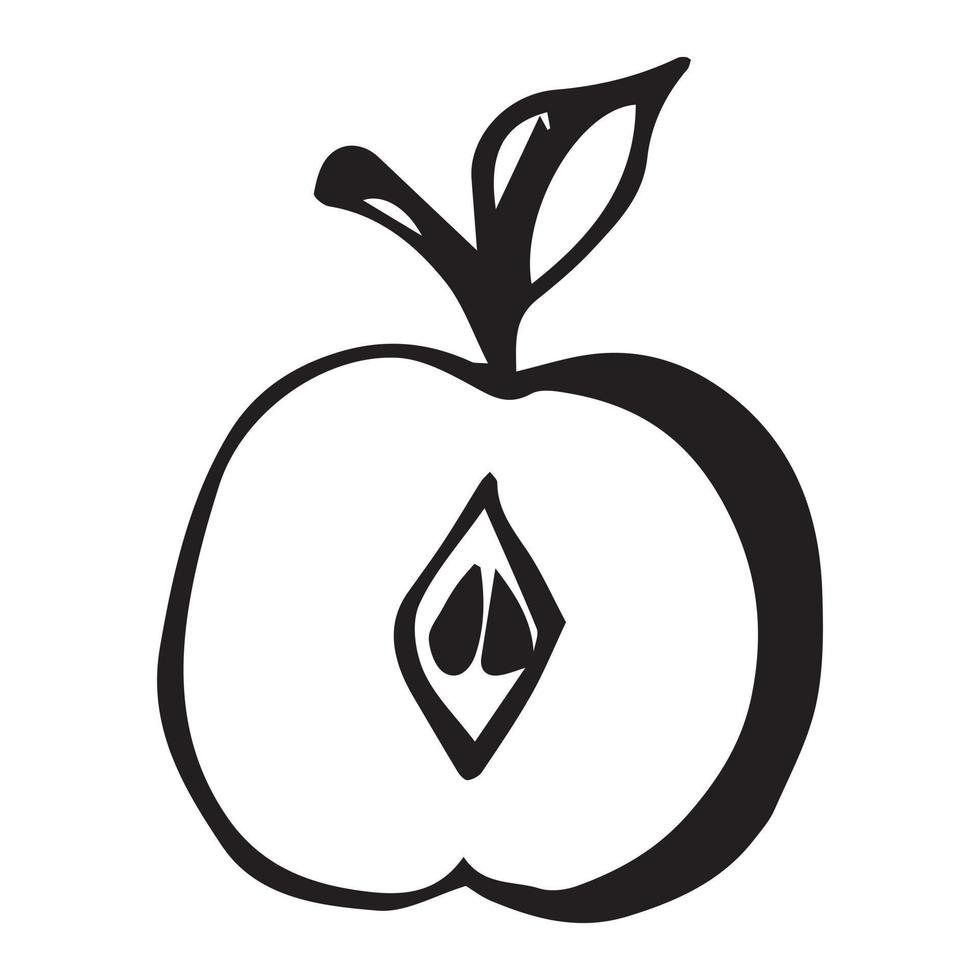 appel met een blad. retro-stijl, gravure. handtekening. vectorillustratie geïsoleerd op een witte achtergrond. element voor eco-logo, bilogotype. vector