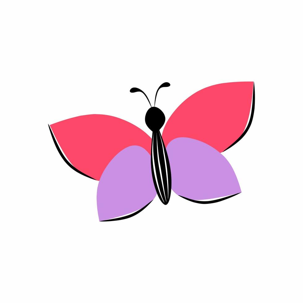 schattige doodle platte vlinder op witte achtergrond vector