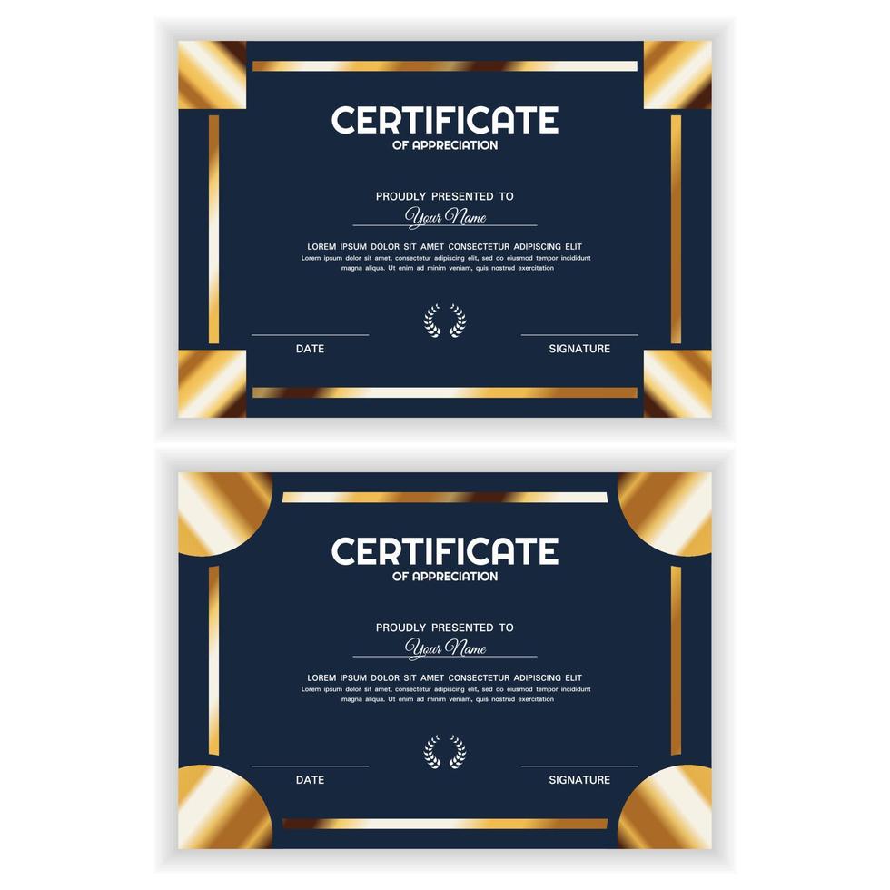 bundel creatieve gouden certificaat van waardering awardsjabloon vector