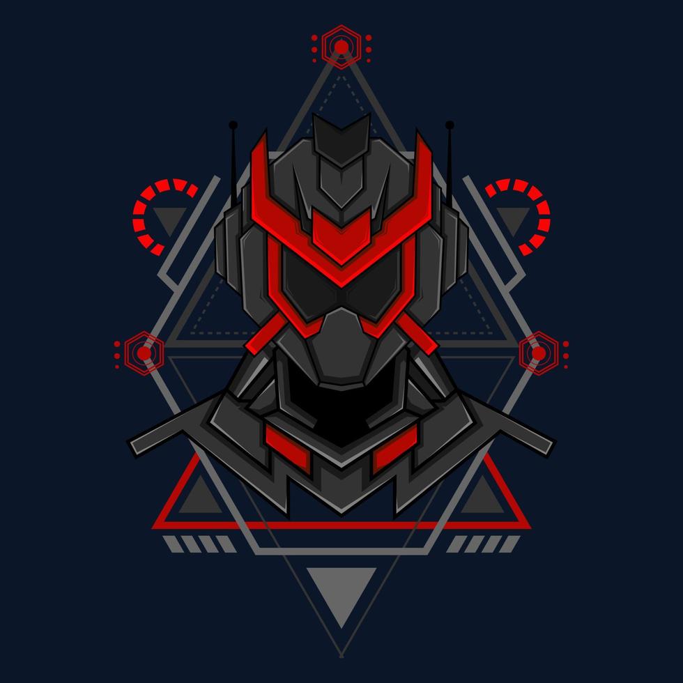 illustratie vectorafbeelding van cyborg robot ridder in de heilige geometrie ornamenten achtergrond, perfect voor t-shirt design, sticker, poster, koopwaar en e-sport logo vector