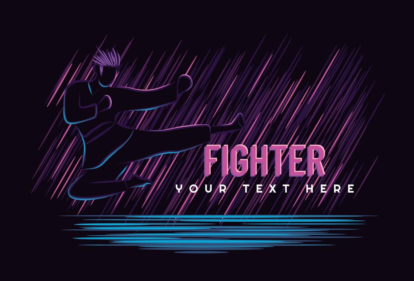 karate luchttrap. vechtsporten. neon kleur glow in the dark. vectorillustratie. vector