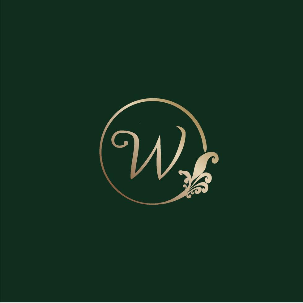 letter w decoratieve alfabet logo geïsoleerd op groene achtergrond. luxe gouden ring eerste abjad logo ontwerpsjabloon. elegante krul bloemen logo concept. eps 10 bestandsproject vector