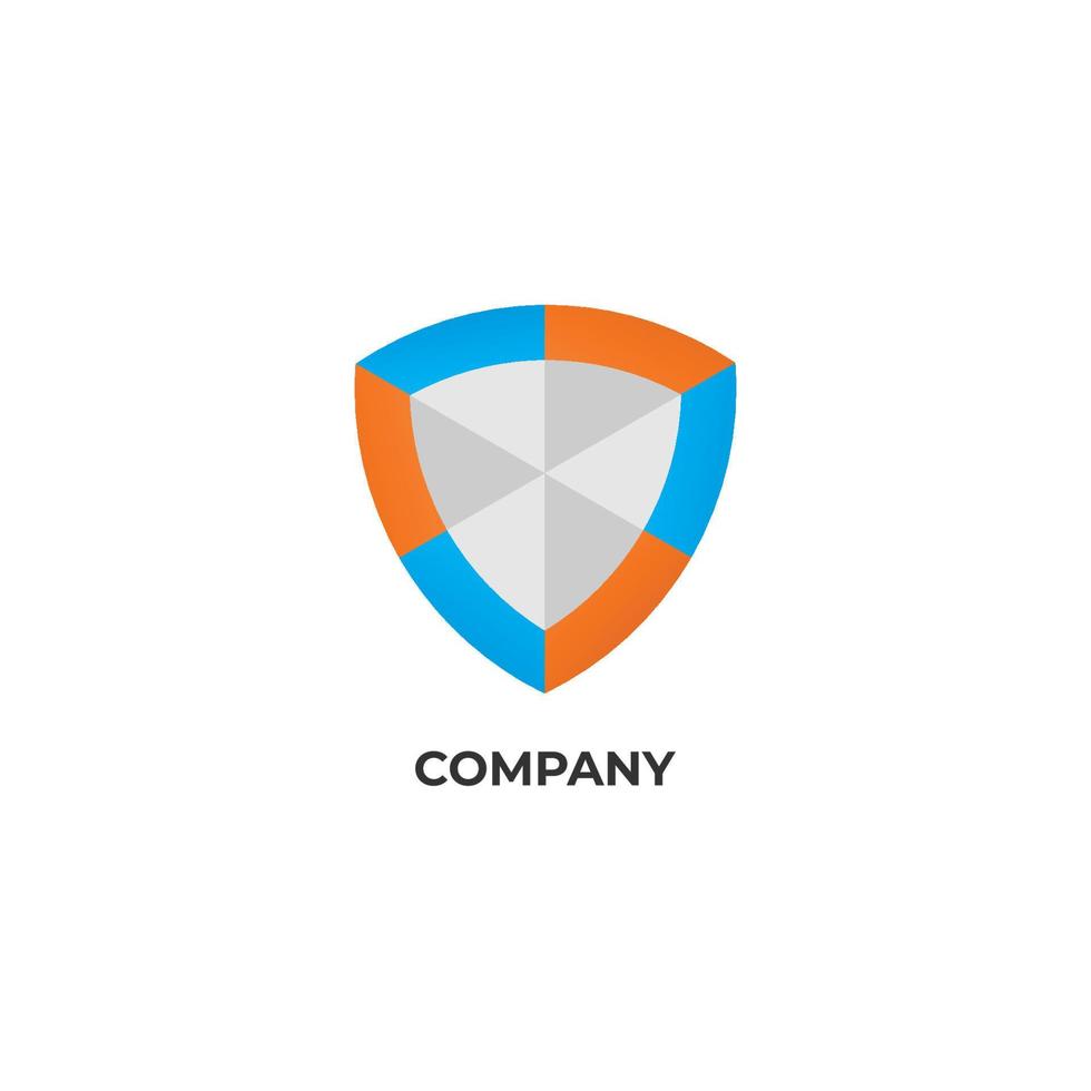 kleurrijke schild teken illustratie. tosca blauw, oranje, grijs. logo beveiligingsconcept geïsoleerd op een witte achtergrond. logo ontwerpsjabloon vector