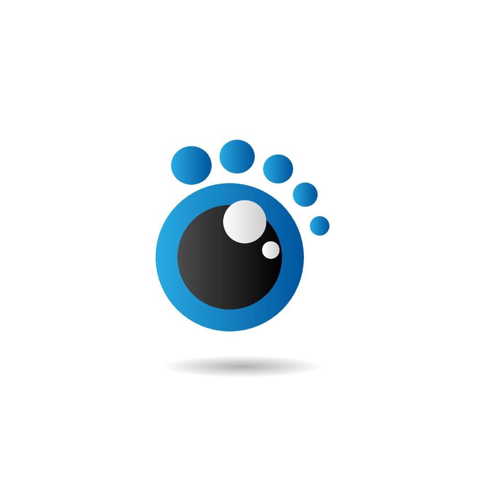 schattig oog cartoon logo ontwerpsjabloon, bedrijfslogo concept, vector pictogram, blauw, zwart, ellips, zoals voet
