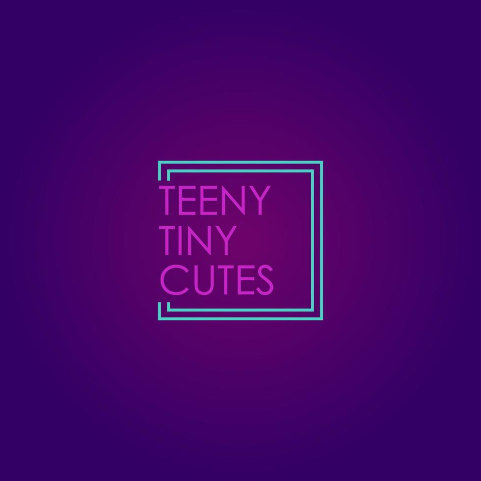 teeny tiny cutes ontwerpsjabloon, neon logo concept, lichtblauw, roze, paars, violet, vierkant, rechthoek vector