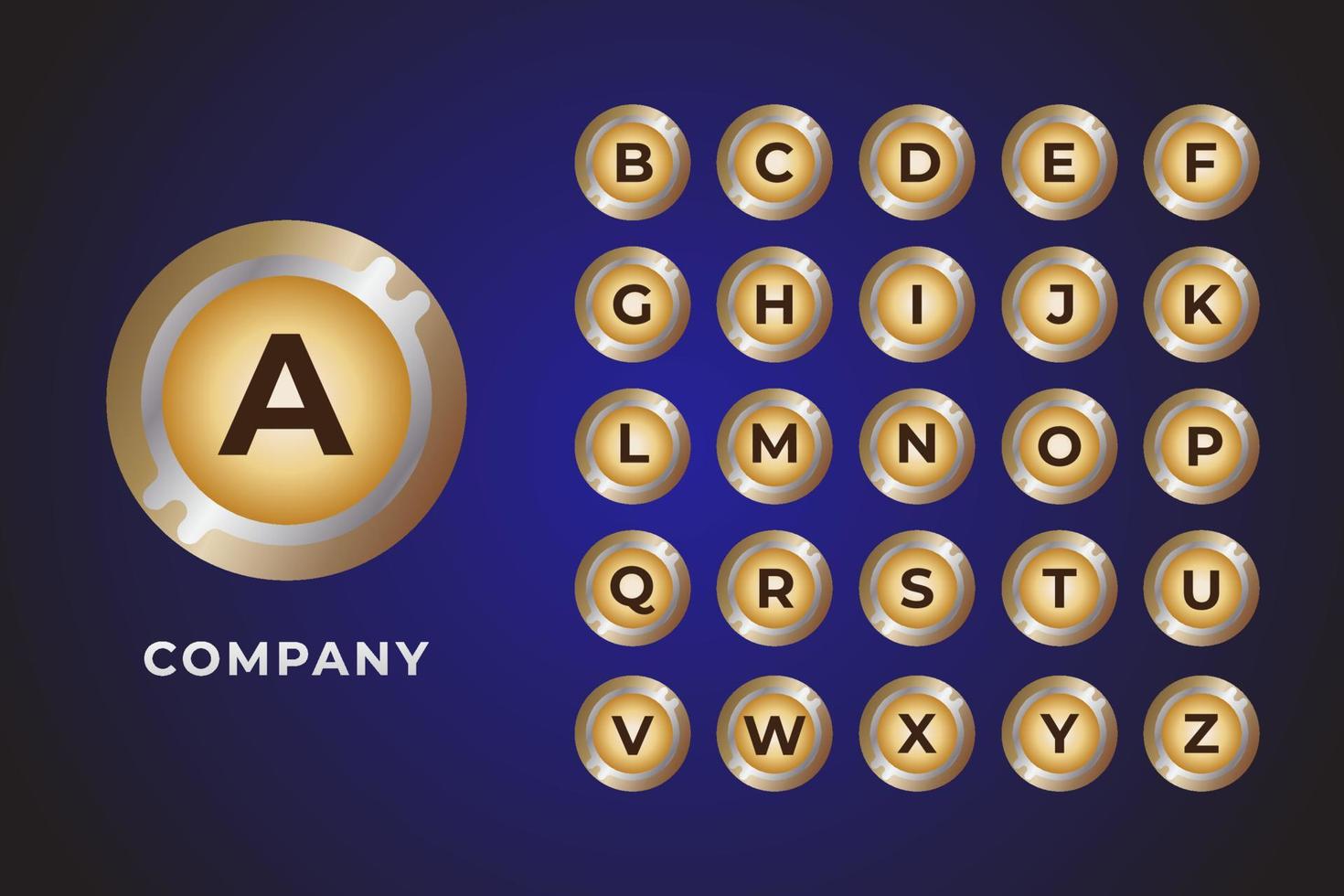 letter a tot z alfabet logo pack, crypto valuta logo bundel, gouden munt logo set, virtueel geld, ecurrency vector