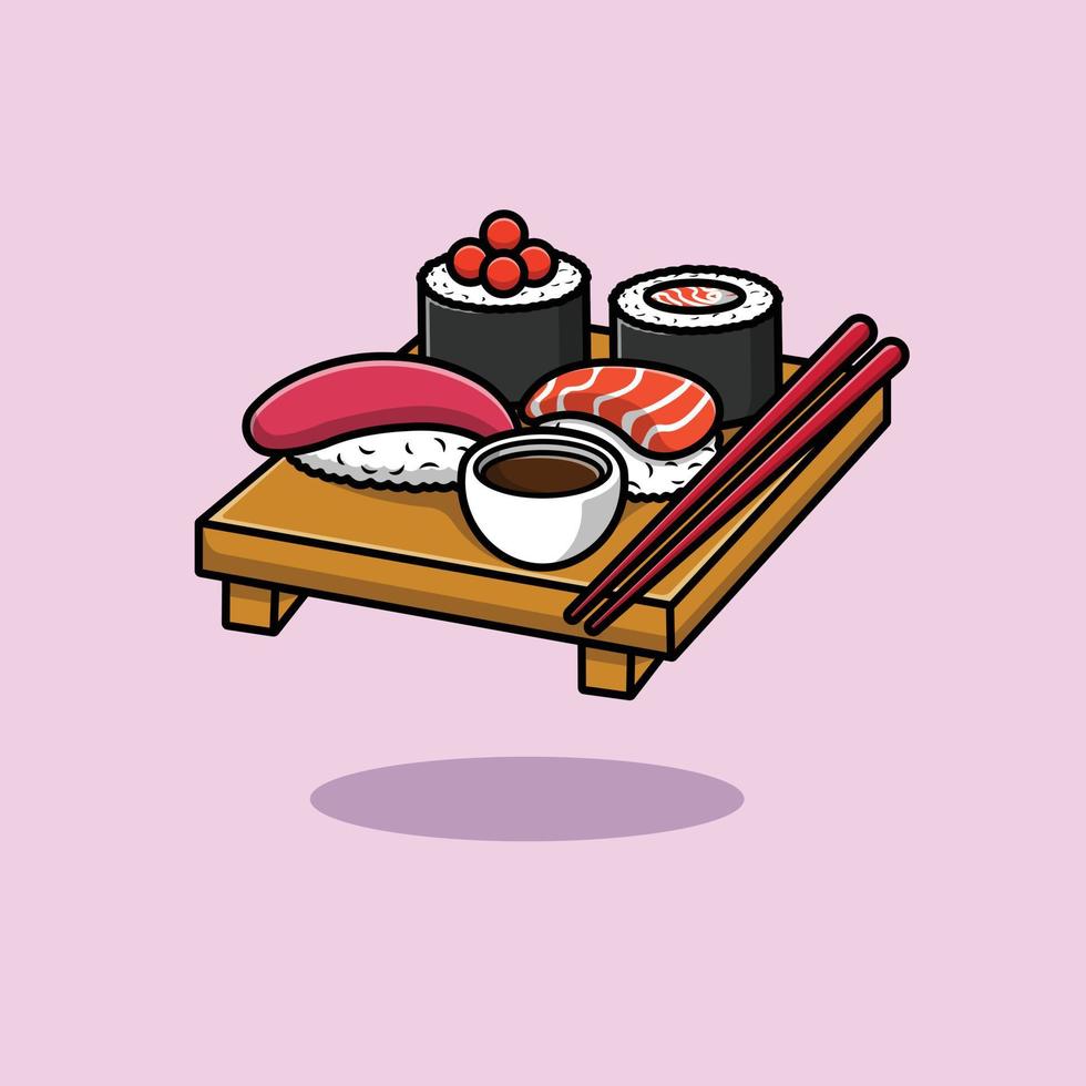 sushi met eetstokje cartoon vector pictogram illustratie. voedsel pictogram concept geïsoleerde premium vector