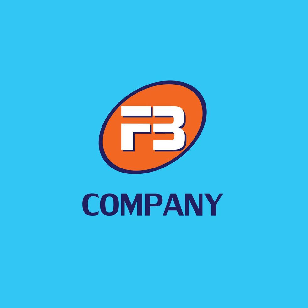 letter fb of f3 alfabet logo ontwerpsjabloon, oranje, blauw, wit, ellips logo concept vector