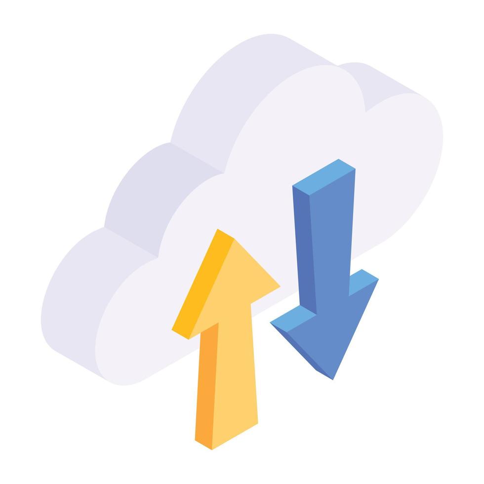 internetgegevensopslag, isometrisch pictogram van cloudoverdracht vector