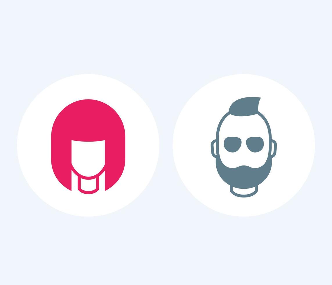 avatars geïsoleerde pictogrammen, meisje en bebaarde man, ronde login-pictogrammen, vectorillustratie vector