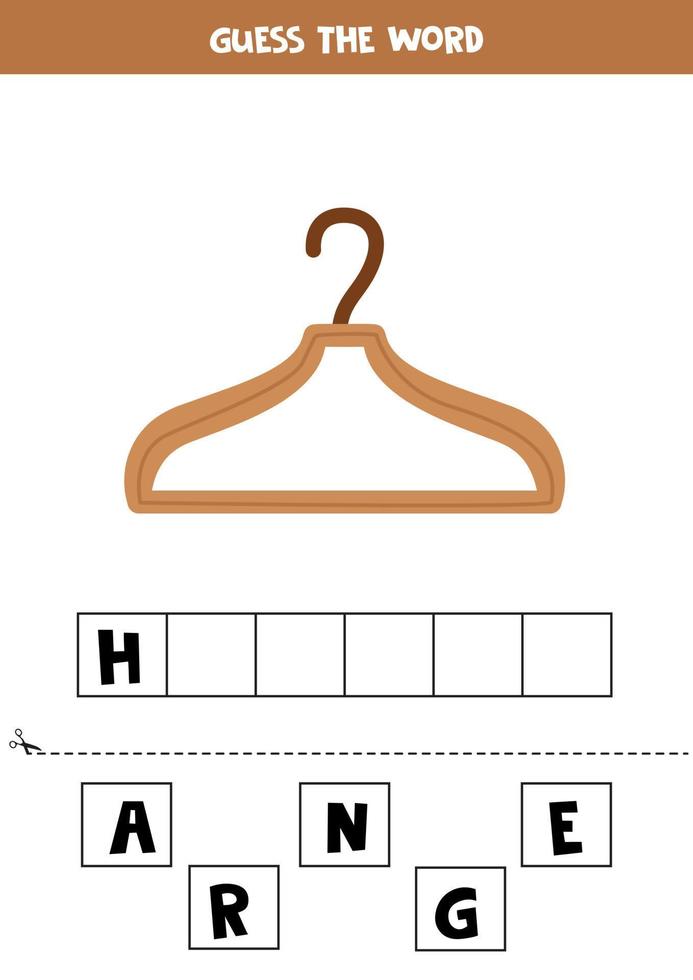 spelling spel voor kinderen. houten hanger. vector