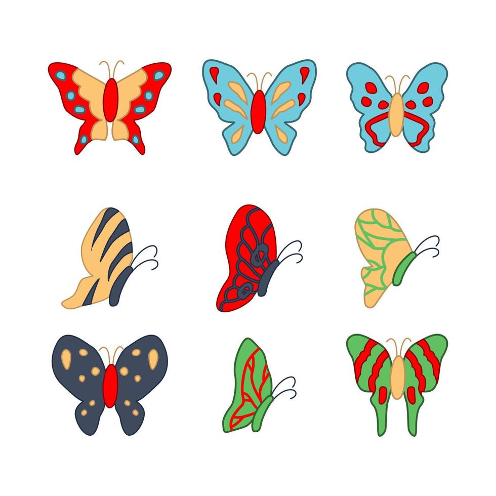 set van schattige dieren van vlinder op cartoonversie vector