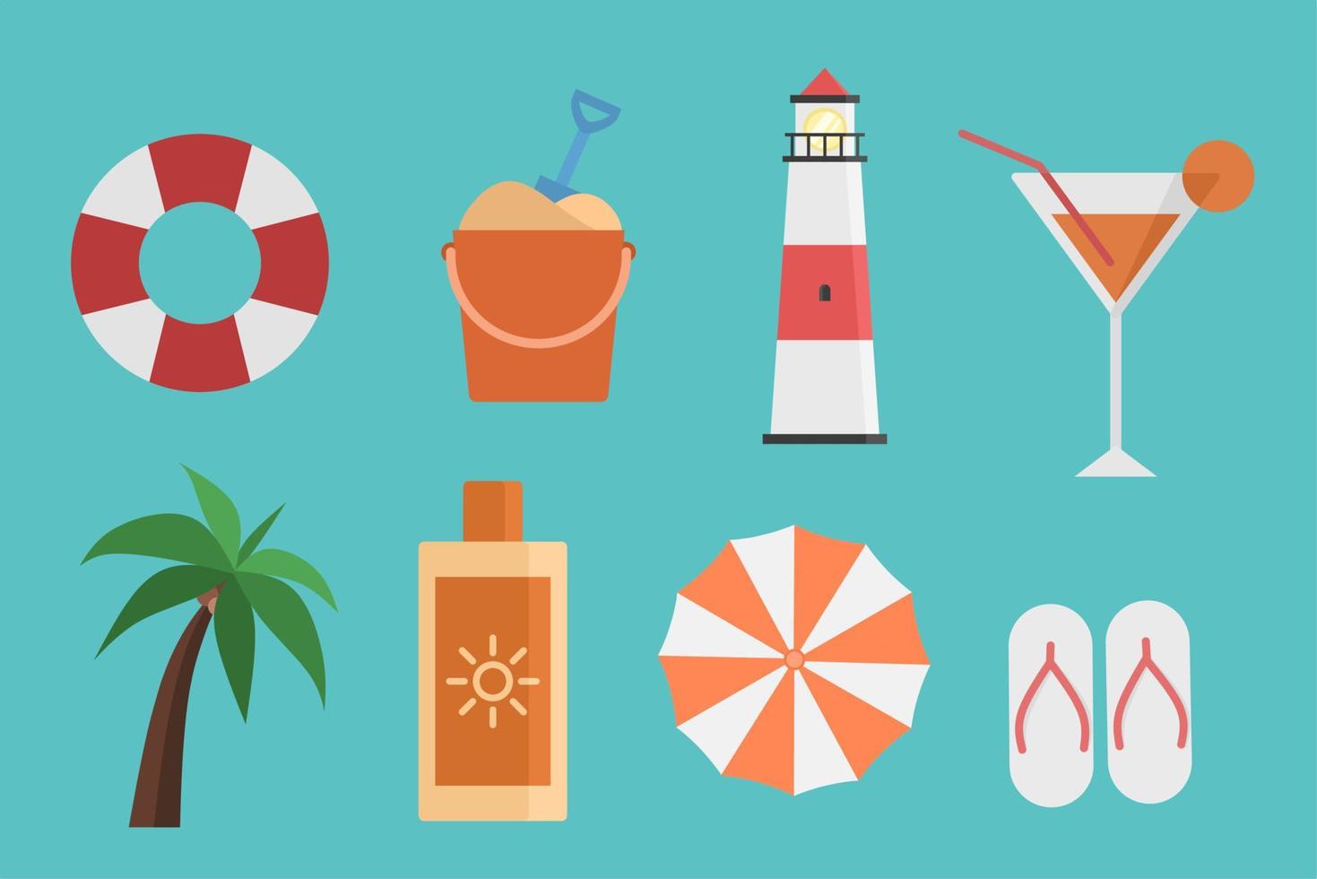 zomer icon set voor zomer- of strandvakantie ontwerpelementen zoals banners, posters, reclame, marketing enz. vector