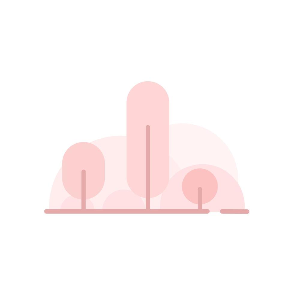 vlakke afbeelding van roze tuinelementen met verschillende bomen vector
