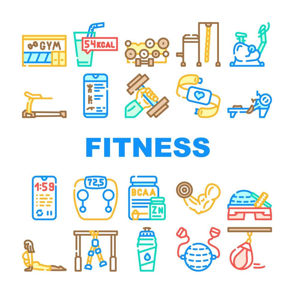 fitness gym sportieve uitrusting pictogrammen instellen vector