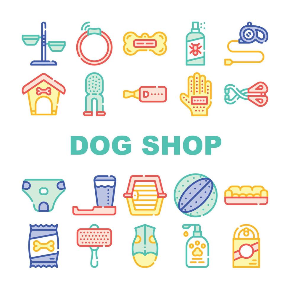 hondenwinkel accessoires collectie iconen set vector