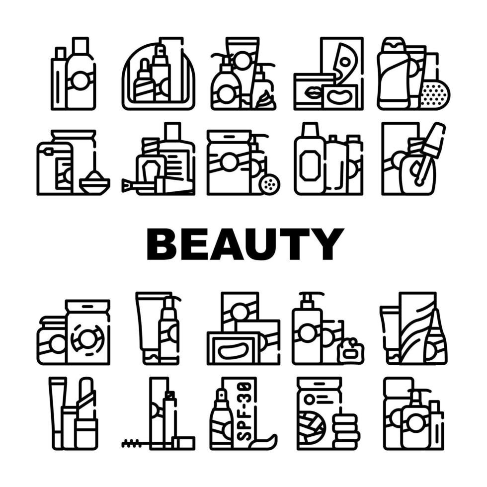 schoonheidsproducten make-up collectie iconen set vector