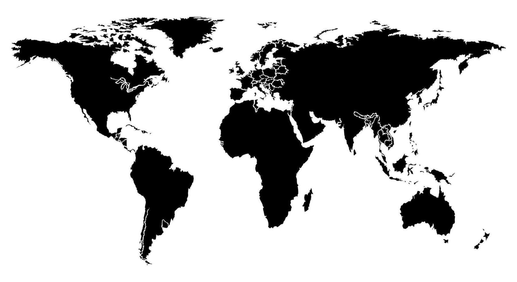 wereldkaart zwart silhouet geïsoleerde vector geografische sjabloon